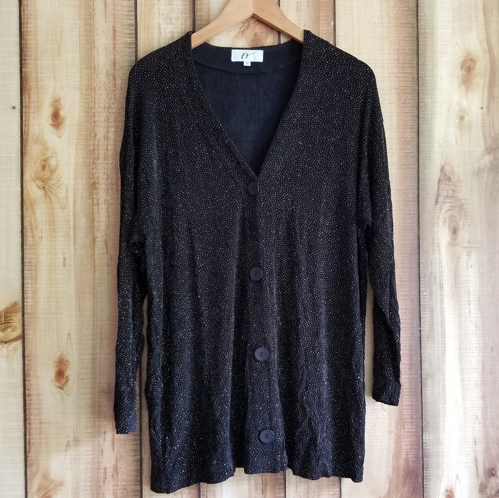 FY2 Black Gold Metallic Sparkle Button Blouse